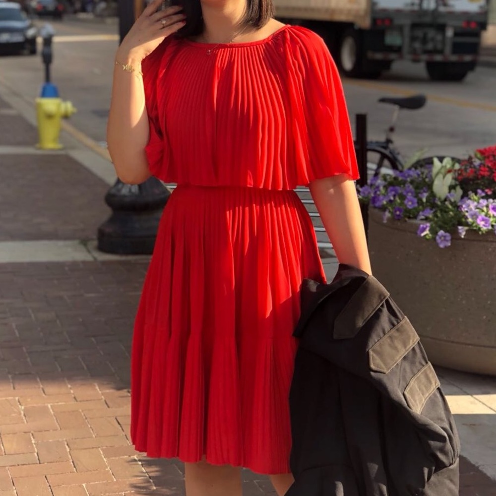 Kate Spade bright red pleated dress